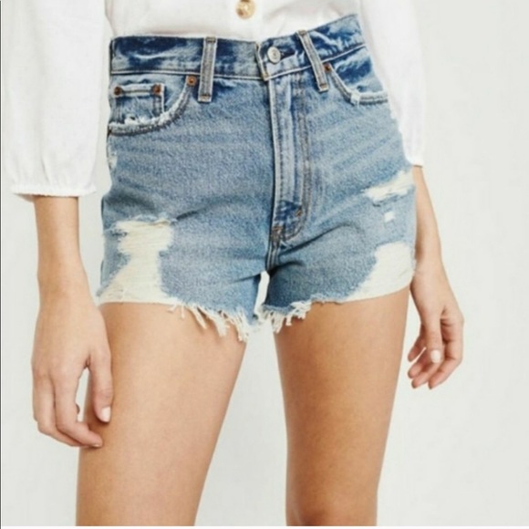 Abercrombie & Fitch Pants - A&F Blue Distressed Annie High Rise Denim Shorts